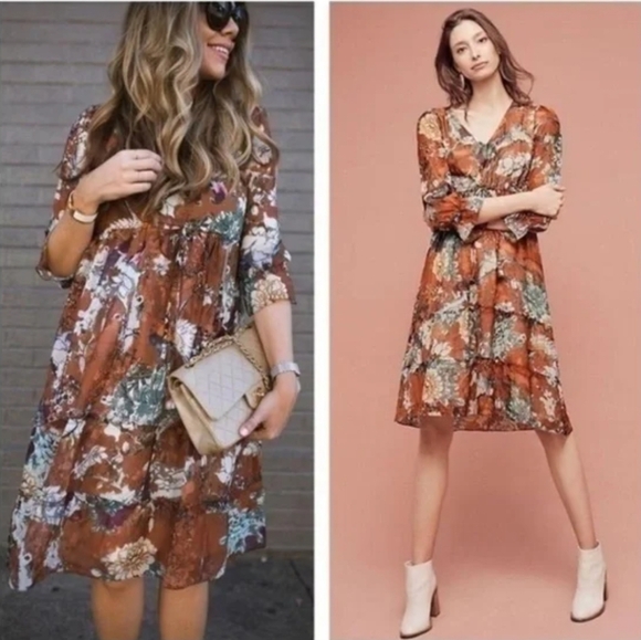 HEMANT & NANDITA Dresses & Skirts - Hemant & Nandita Dress Size 8 Zeri Floral Boho Peasant Rust Orange Bird